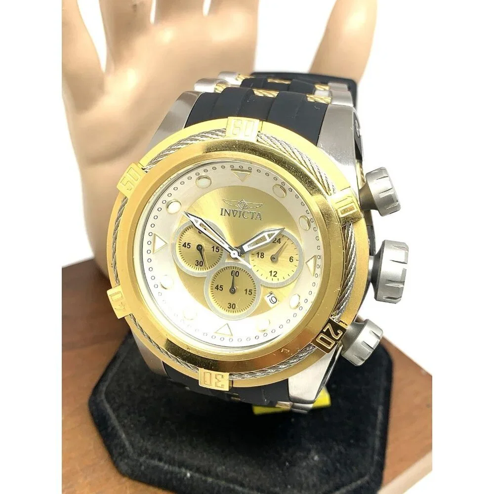Invicta Men's Watch 37197 Bolt Quartz Chronograph Gold Silver Dial Rubber 51mm